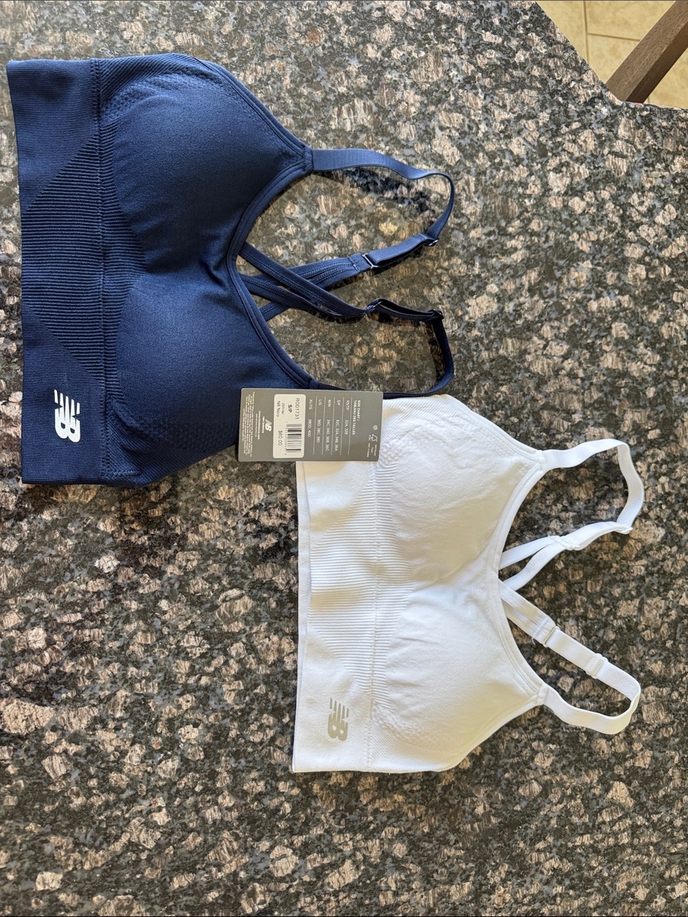 New Balance Navy and White Seamless Sports Bras - Adjustable Straps